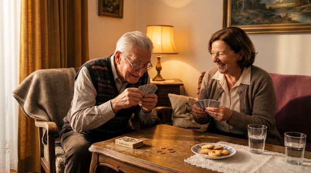 Freizeit - gemeinsames Kartenspiel und Gesellschaft zu Hause